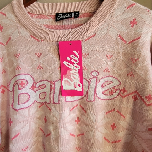 Brand New Pink BARBIE Logo Women's Sweater Top Size Medium 2024 Mattel - Picture 9 of 11